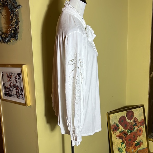 ANTHROPOLOGIE Lea & Viola Size 3X White Poet Blouse Tunic PussyBow Stretch $120 - Picture 7 of 16